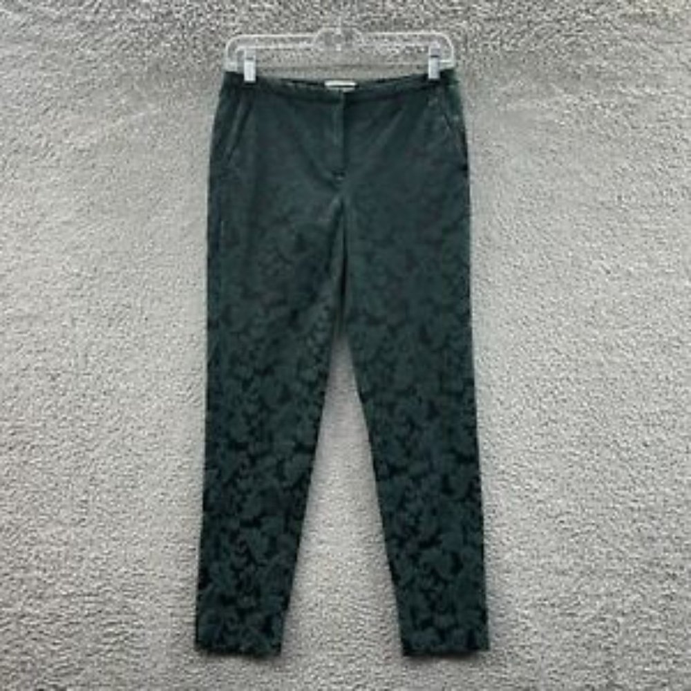 Halogen Pants Women's 0P Green Floral‎ Print Quinn Fit Pants Ladies 0P